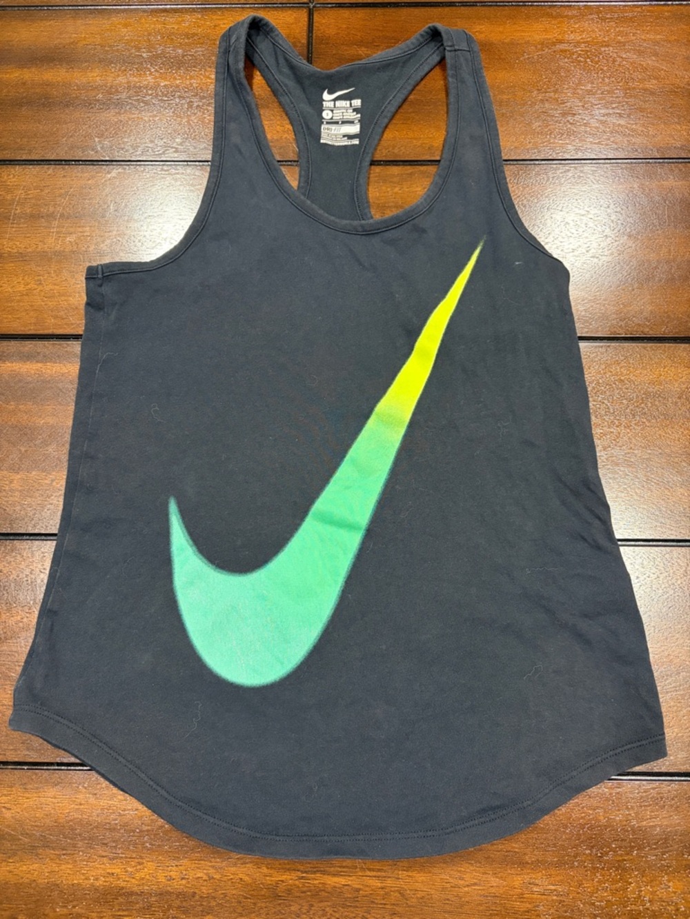 Nike Black Tank Top with Green and Yellow Swoosh